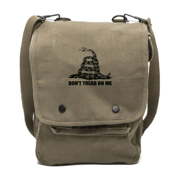 Dont Tread On Me Rattlesnake Vintage Canvas Rucksack Backpack w/ Leather Straps Dont Tread On Me Rattlesnake Vintage Canvas Rucksack Backpack w/ Leather Straps